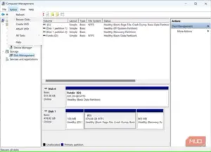 گزینه Disk Management در مدیریت کامپیوتر