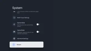 گزینه Restart در تنظیمات Android TV