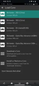 Android RetroArch Core Downloader Menu