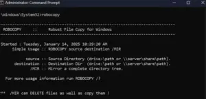 تصویری که Robocopy را از Command Prompt نشان می دهد