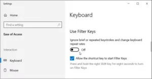 خاموش کردن دکمه Use Filter Keys