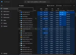 جزیات مصرف باتری فرآیندها در Task Manager